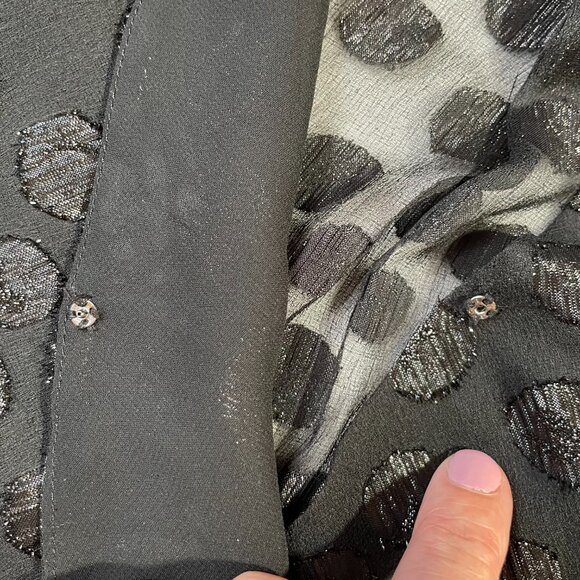 Jennifer Lopez Black Wrap Front Shimmer Sheer Polka Dot Blouse Size XL - Picture 6 of 15